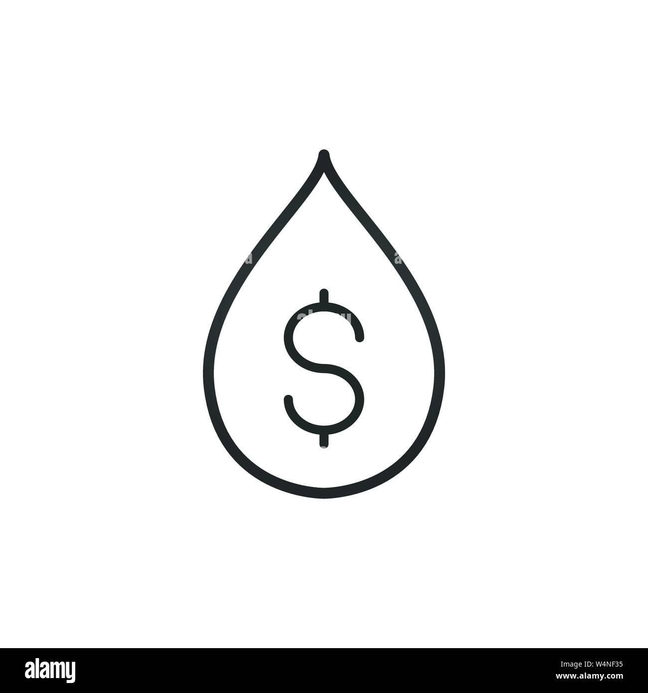 Acqua o olio goccia con il segno del dollaro. Illustrazione di vettore isolato su bianco . Illustrazione Vettoriale