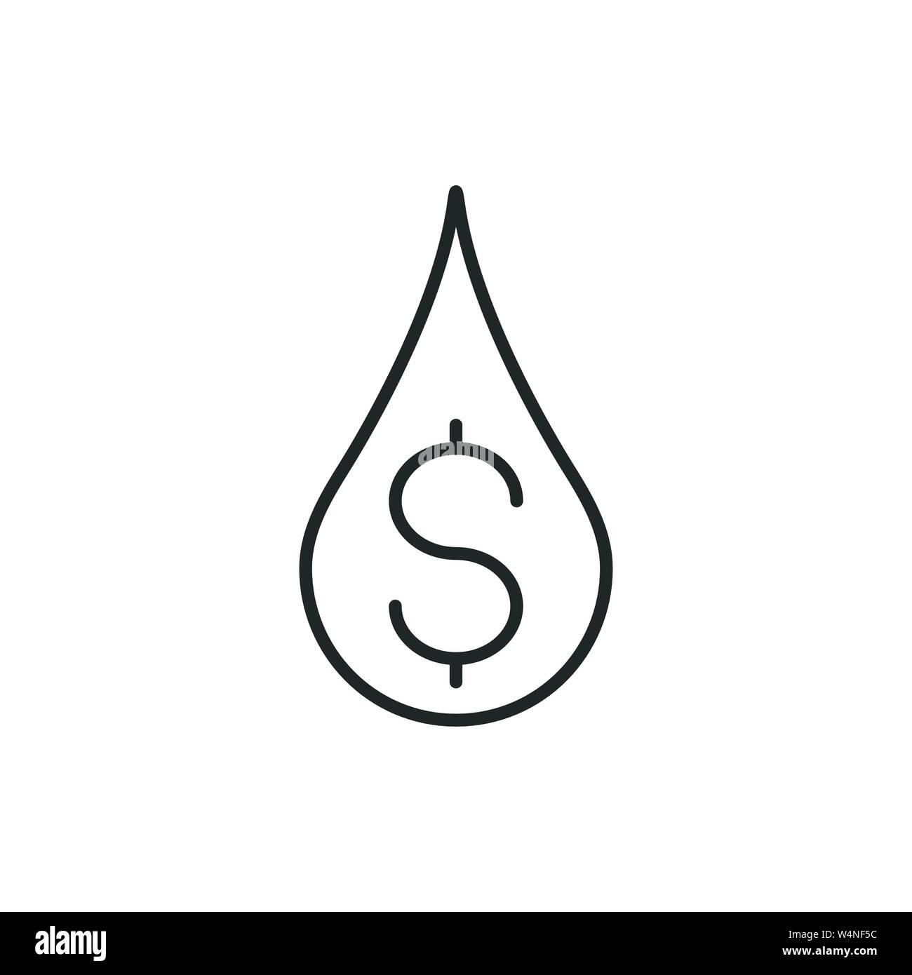 Lineare di acqua o olio goccia con il segno del dollaro. Illustrazione di vettore isolato su bianco . Illustrazione Vettoriale