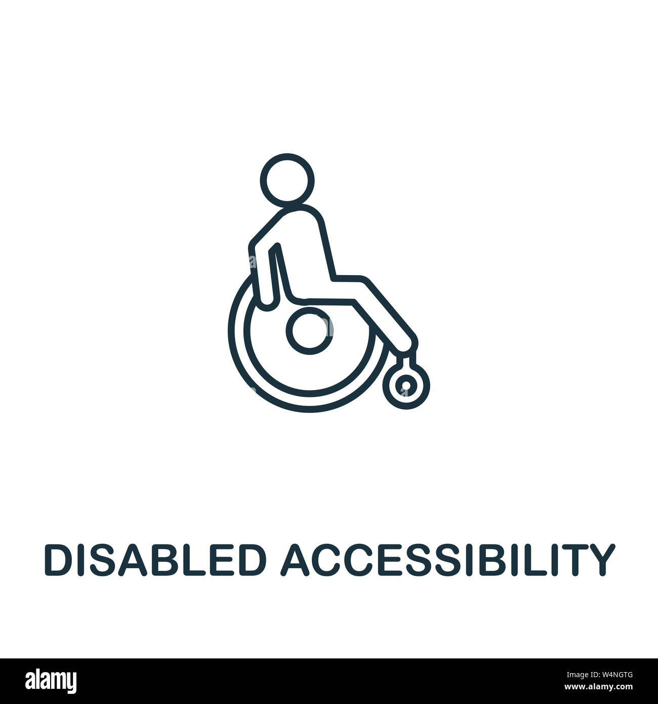 Accessibilità disabili icona di contorno. Stile sottile design da elementi della città raccolta di icone. Pixel perfetto simbolo di accessibilità disabili icona. Web Foto Stock