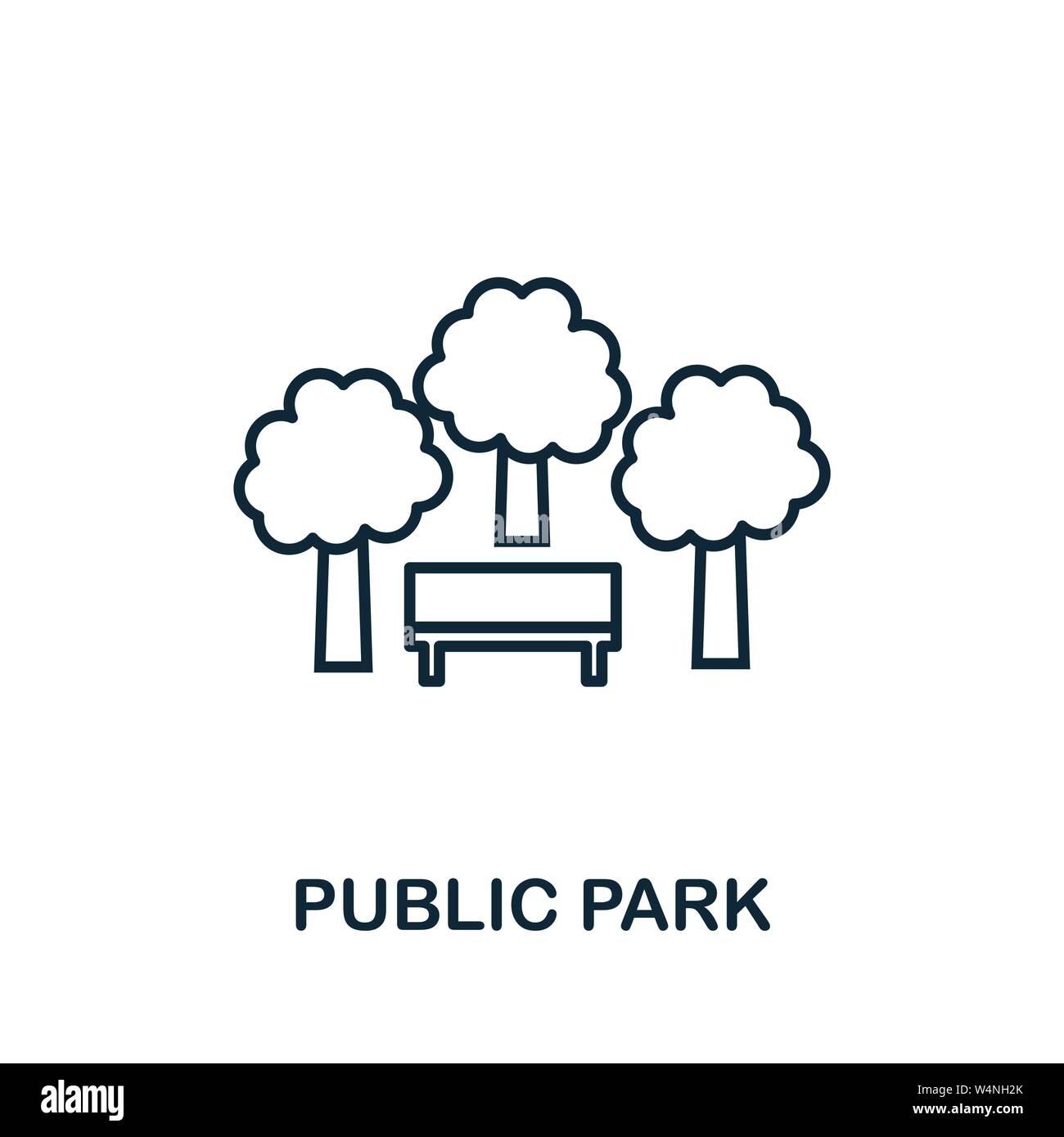 Parco pubblico di icona di contorno. Stile sottile design da elementi della città raccolta di icone. Pixel perfetto simbolo del parco pubblico e la relativa icona. Web design, applicazioni software Illustrazione Vettoriale