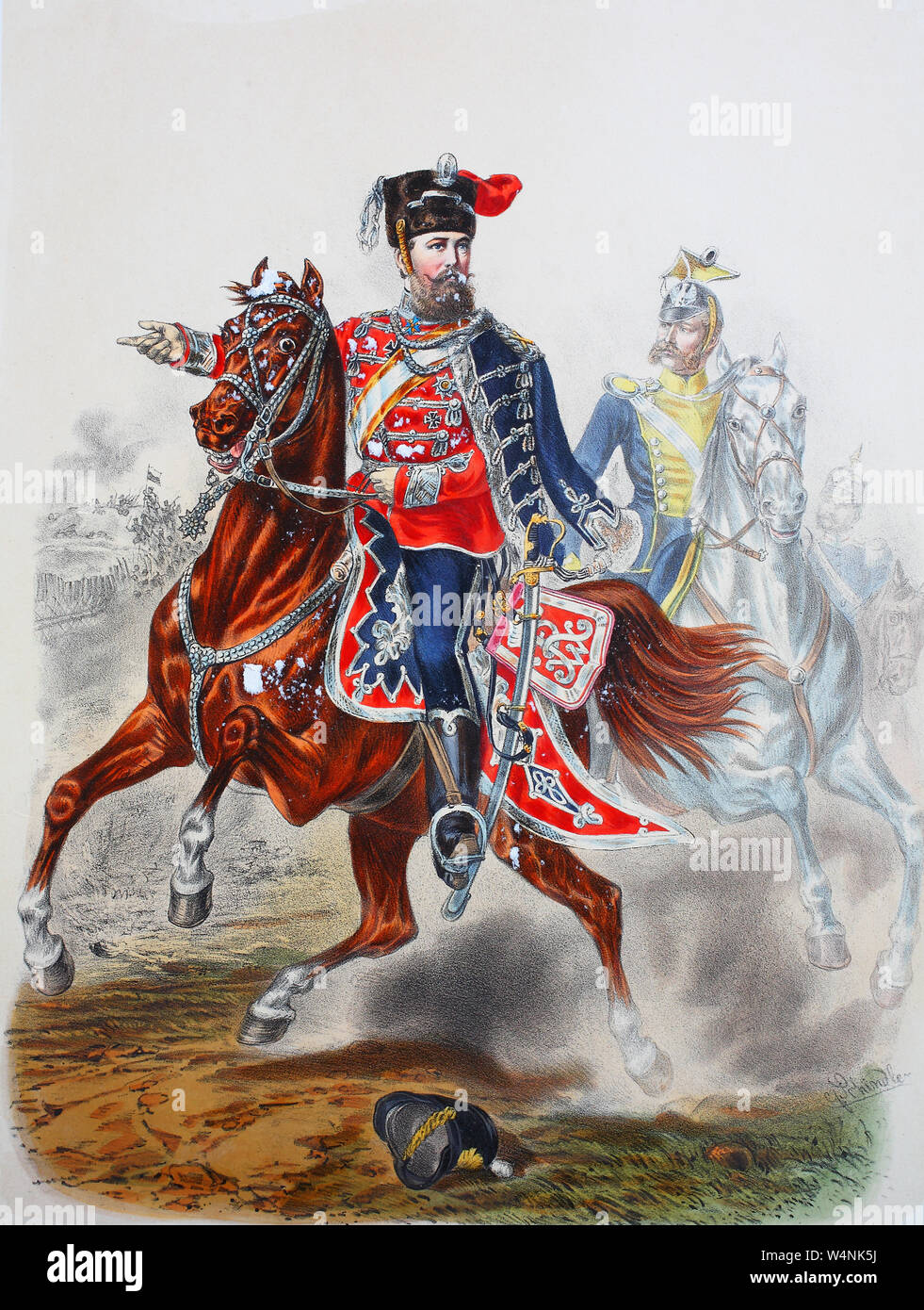 Royal esercito prussiano, Corpo delle Guardie, il Principe Federico Carlo Alessandro di Prussia come membro della Zieten ussari. Preußens Heer, Prinz Carl Friedrich Alexander von Preußen, 1801-1883, in uniforme des brandenburgischen Husaren-Regiments, Zietensche Husaren, digitale migliorata la riproduzione di un'illustrazione del XIX secolo Foto Stock