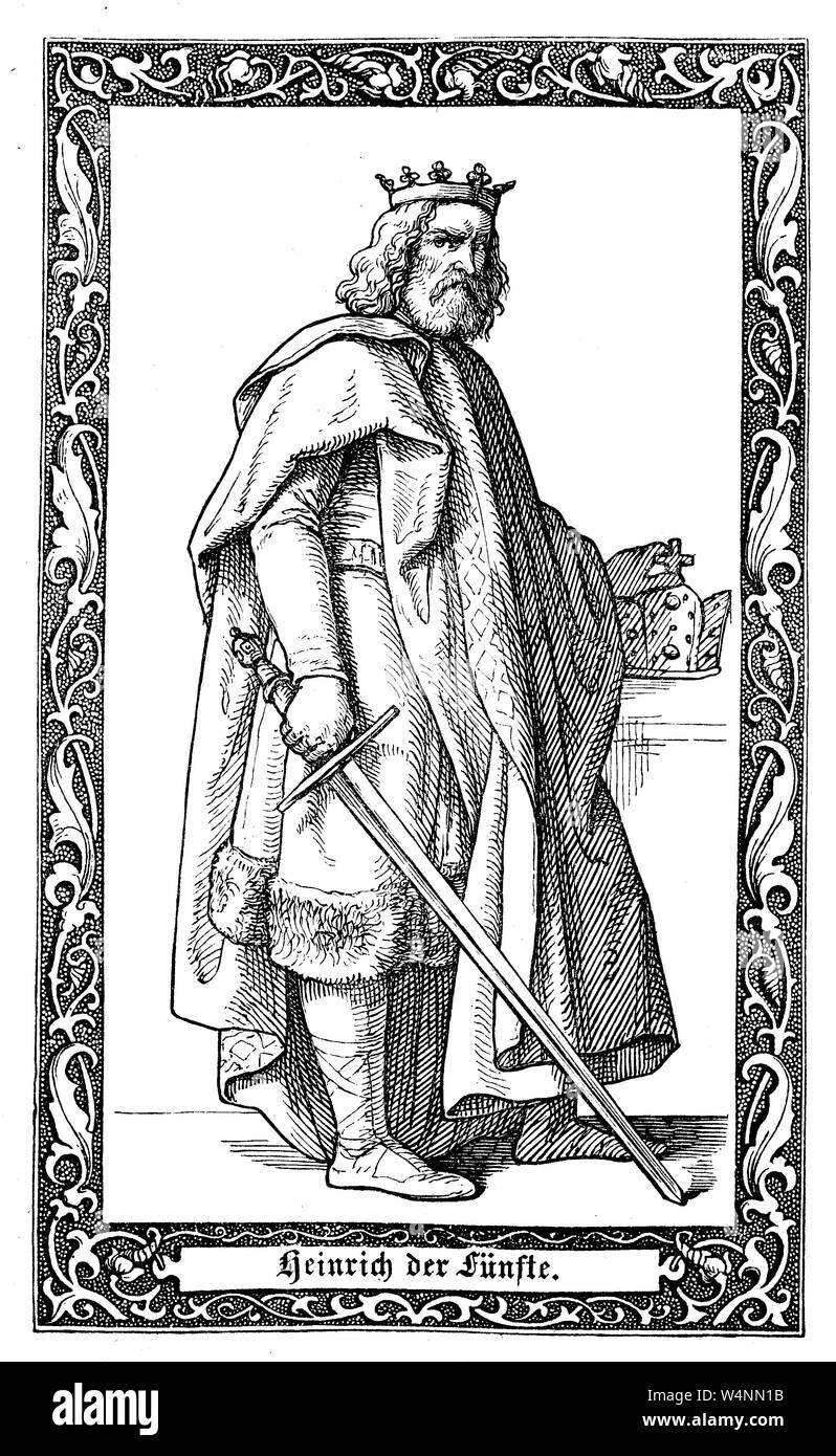 Enrico V., re di Germania dal 1099 al 1125 e il Sacro Romano Imperatore da 1111 a 1125. Heinrich V., 1081-1125, Familie der Salier, ab 1106 römisch-deutscher König und von 1111 bis 1125 römisch-Deutscher Kaiser, digitale migliorata la riproduzione di un'illustrazione del XIX secolo Foto Stock