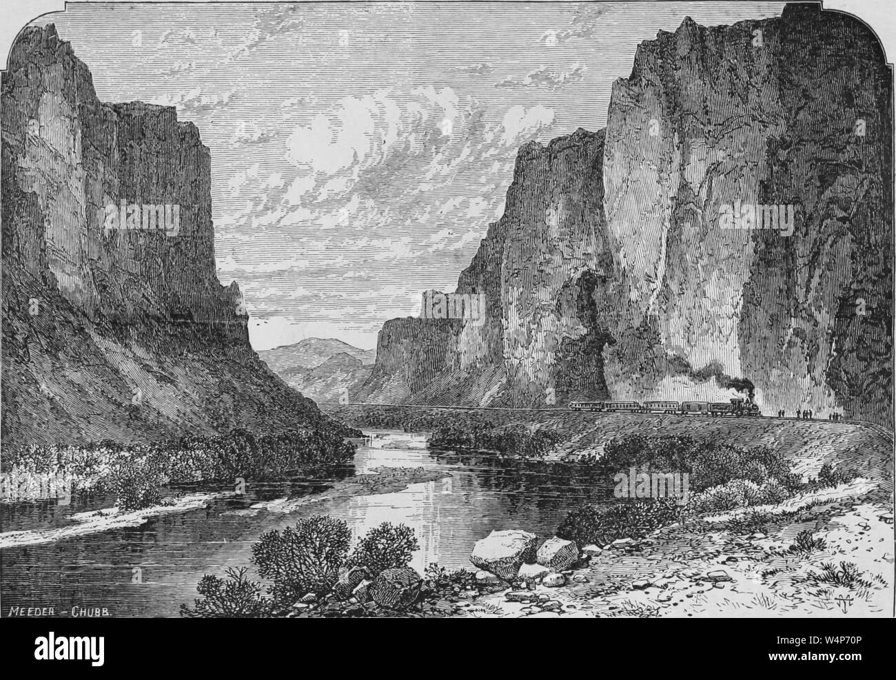 Incisione di Palisades sul fiume Humboldt in Nevada, dal libro "pacifico" turistici da Henry T. Williams, 1878. La cortesia Internet Archive. () Foto Stock