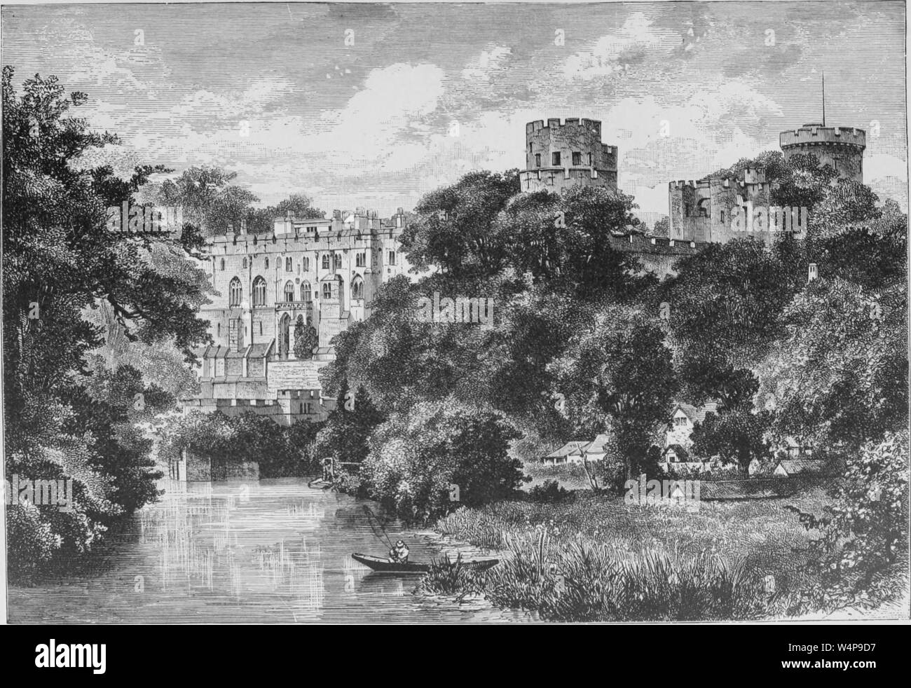Incisione del Castello di Warwick nel Warwickshire, Inghilterra, dal libro "La terra e i suoi abitanti " da Elisee Reclus, 1881. La cortesia Internet Archive. () Foto Stock