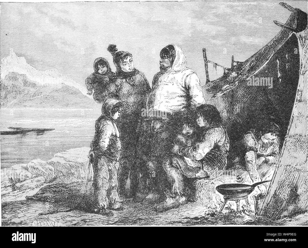 Il disegno inciso della famiglia Esquimau, dal libro "Ridpath della storia universale" di John Clark Ridpath, 1897. La cortesia Internet Archive. () Foto Stock
