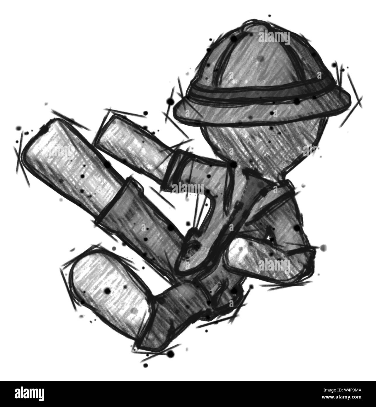 Schizzo explorer ranger uomo flying ninja kick sinistra. Foto Stock