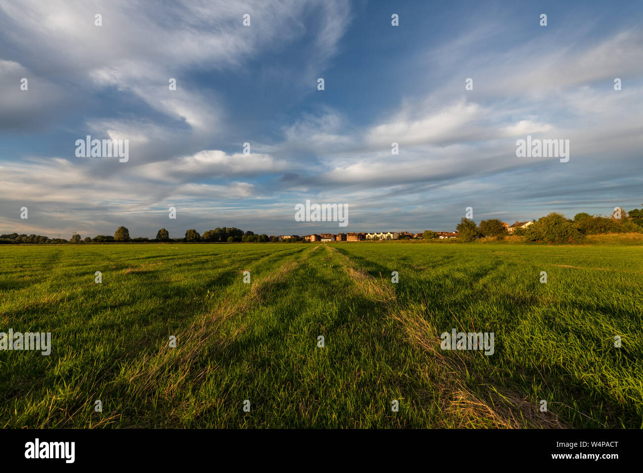 Severn prosciutto floodplain opposta Abbazia Tewksbury dove il fiume Avon incontra il fiume Severn. Foto Stock