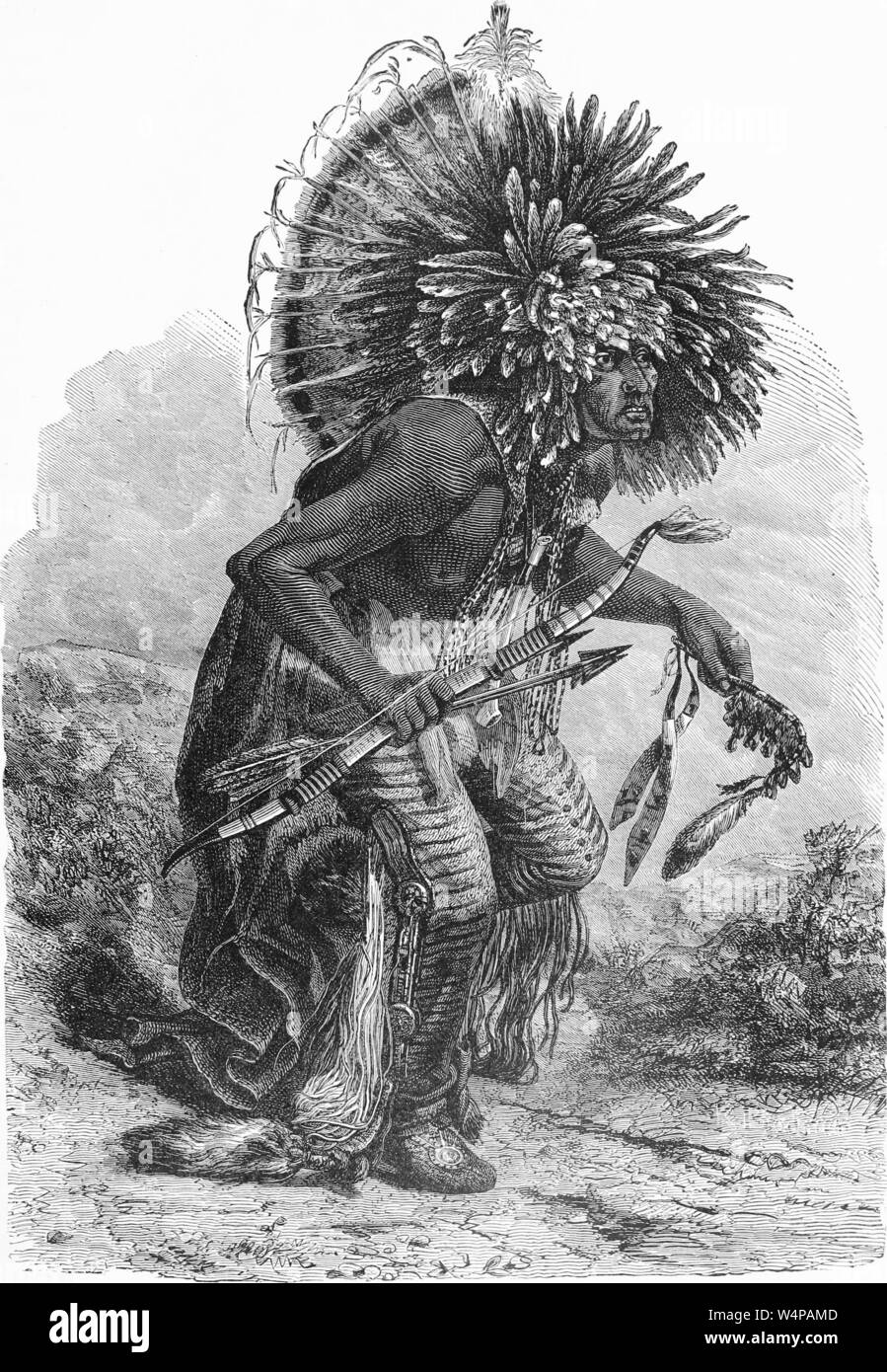 Il disegno inciso del cane la danza degli Indiani Minnetaree Chief, dal libro "Ridpath della storia universale" di John Clark Ridpath, 1897. La cortesia Internet Archive. () Foto Stock