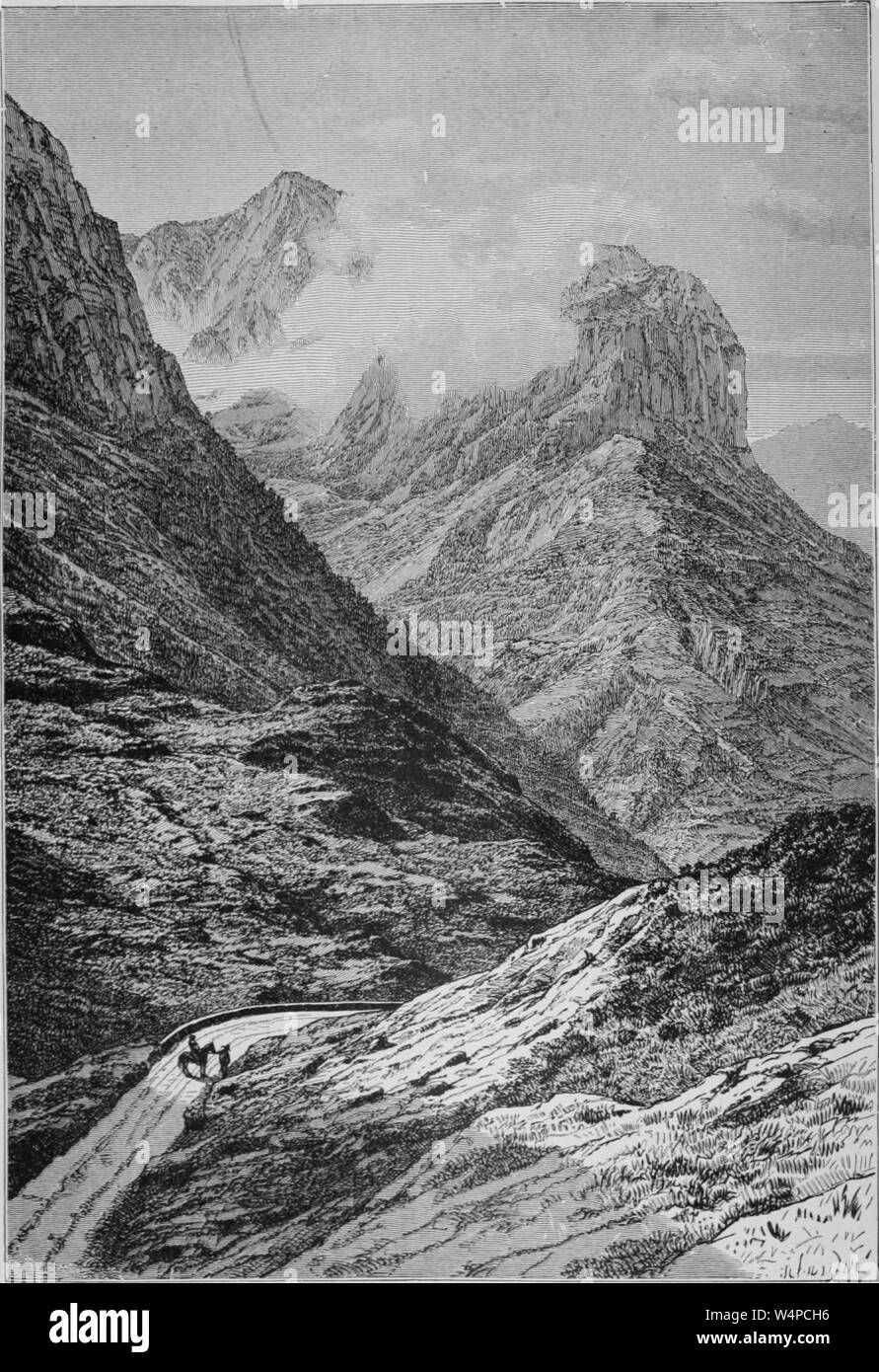 Incisione del Glen Coe passano nelle Highlands della Scozia, dal libro "La terra e i suoi abitanti " da Elisee Reclus, 1881. La cortesia Internet Archive. () Foto Stock