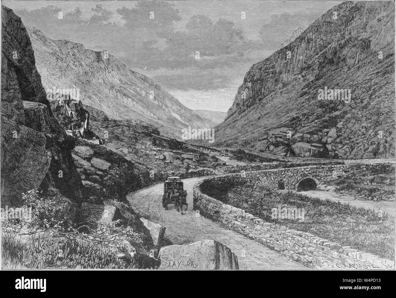 Incisione del Llanberis passano tra Snowdon e Glyderau montagne, Gwynedd County, Galles dal libro " La terra e i suoi abitanti " da Elisee Reclus, 1881. La cortesia Internet Archive. () Foto Stock
