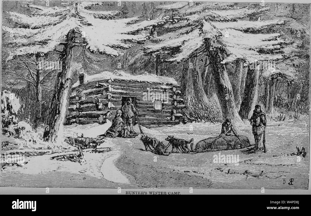 L'incisione dell'hunter winter camp, dal libro "La zona di surgelati e dei suoi esploratori da Alexander Hyde e Abramo Chittenden Baldwin, 1874. La cortesia Internet Archive. () Foto Stock