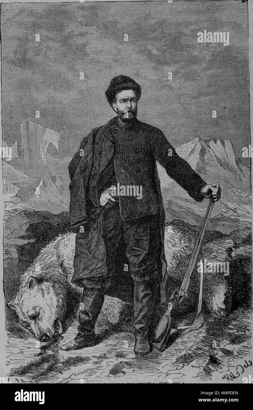 Incisi Ritratto del Conte Johann Nepomuk Wilczek in Nova Zembla Isola, Canada, un austriaco arctic explorer, dal libro "La zona di surgelati e dei suoi esploratori da Alexander Hyde e Abramo Chittenden Baldwin, 1874. La cortesia Internet Archive. () Foto Stock