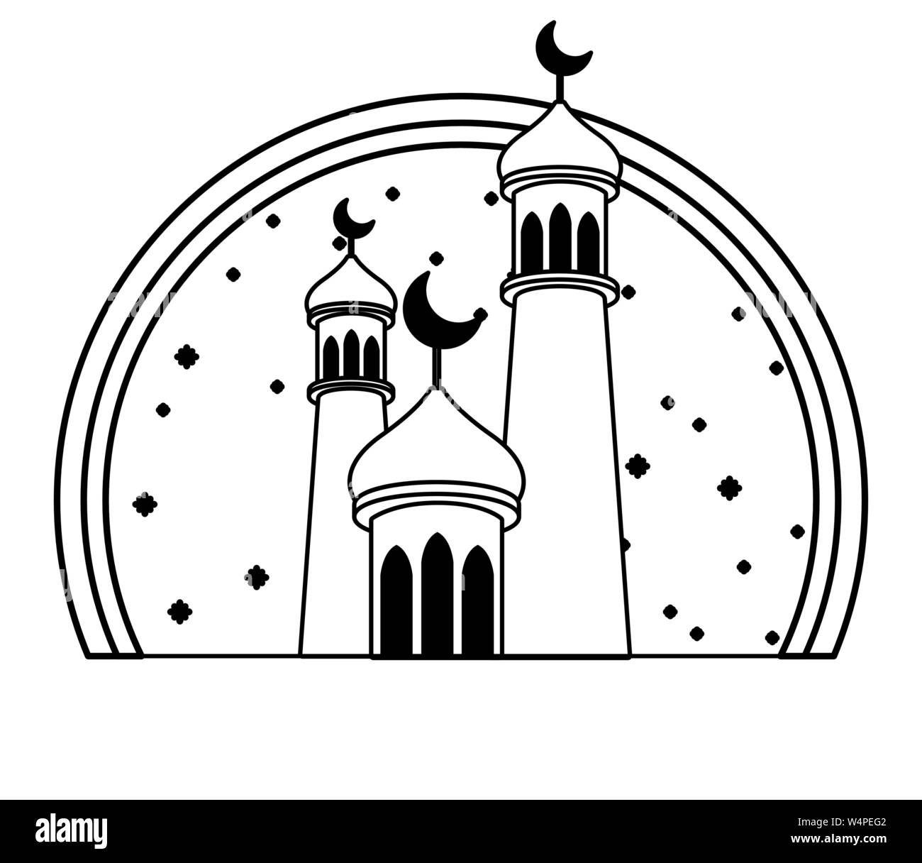 Eid mubarak torri a quarto di luna in bianco e nero Illustrazione Vettoriale