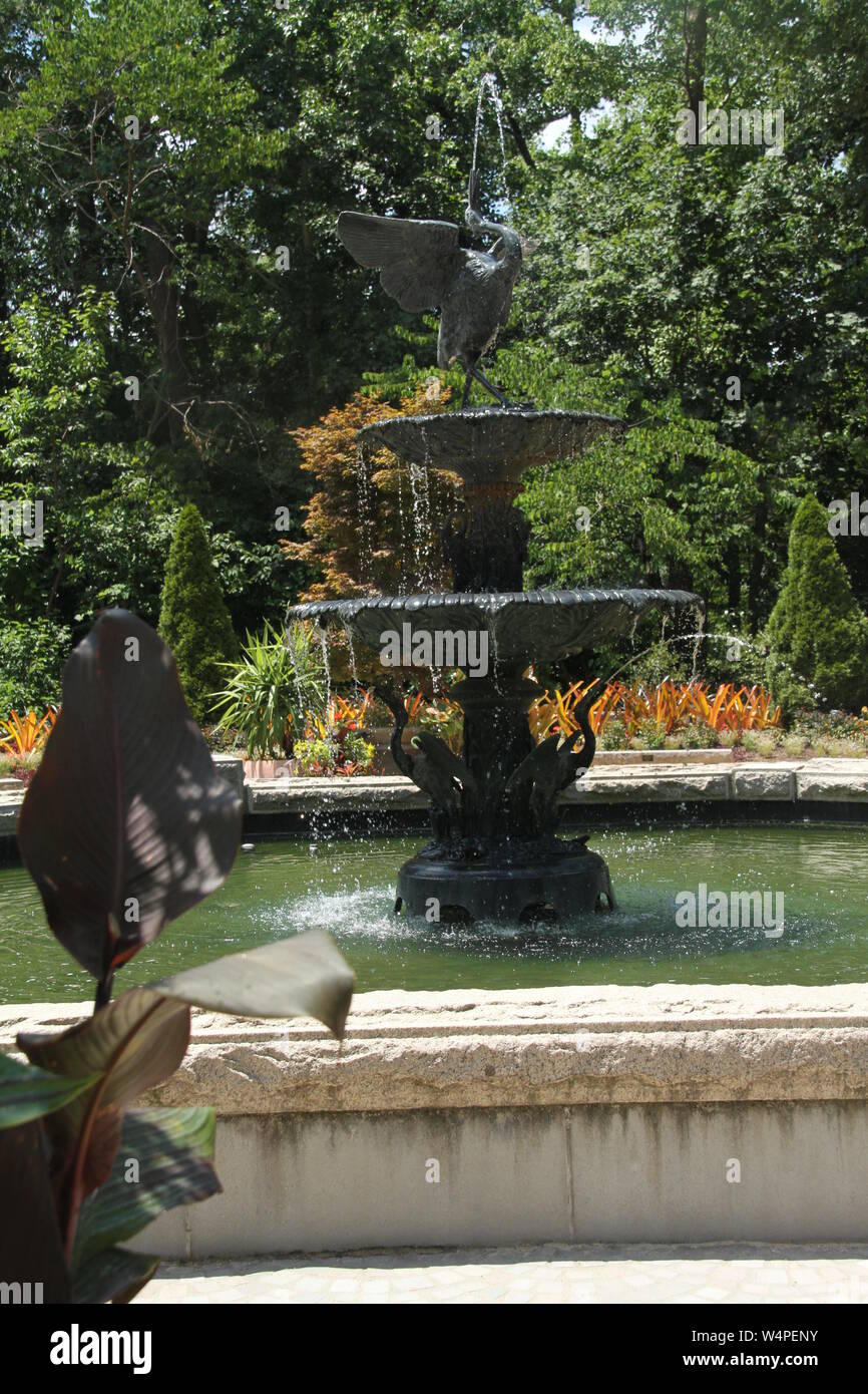 La fontana centrale in Sarah Duke Gardens in Durham, NC, Stati Uniti d'America Foto Stock