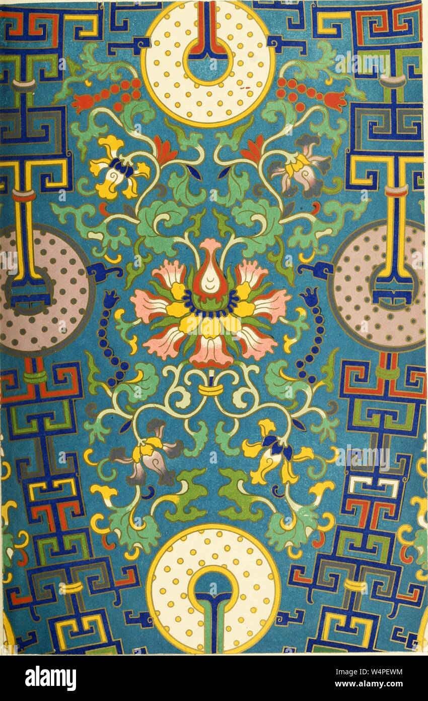 Incisione del cinese tradizionale tracciato, denominato "XXXVI', dal libro "Esempi di ornamento cinesi selezionati da oggetti nel South Kensington museum e altre collezioni' da Owen Jones, 1867. La cortesia Internet Archive. () Foto Stock