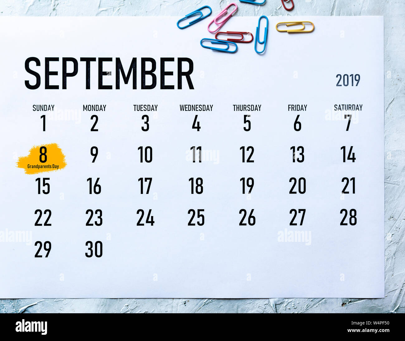 Giorno dei Nonni 2019 noi. 8 settembre 2019 evidenziata sul calendario Foto Stock