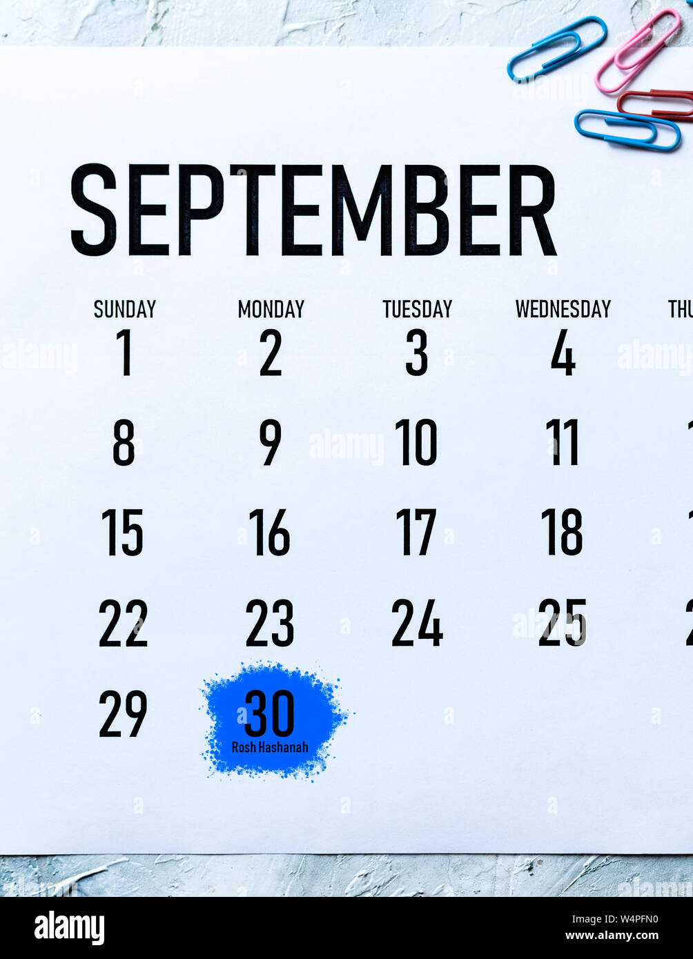 Rosh Hashanah - Lunedì, 30 settembre segnato sul calendario 2019 Foto Stock