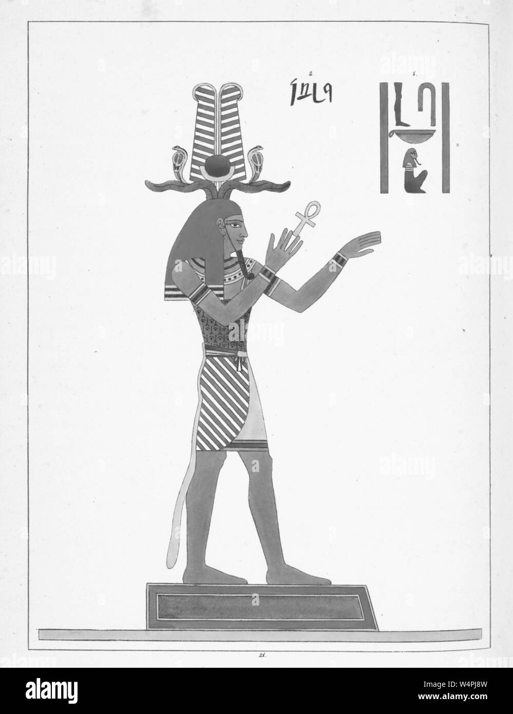 Antico dio egiziano Petbe, tenendo il ankh nella sua mano, il dio della vendetta spesso paragonato al dio greco crono, illustrazione del libro 'Pantheon Egyptien' da Leon Jean Joseph Dubois, 1824. Dalla Biblioteca Pubblica di New York. () Foto Stock