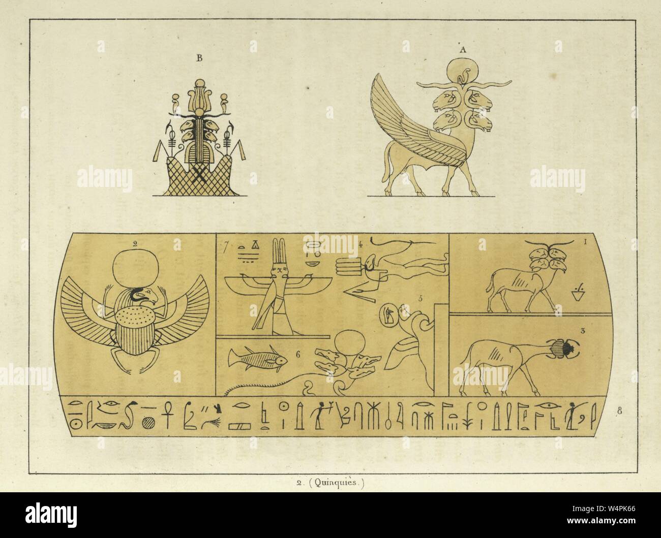 Antica egiziana emblema del dio Amon (Amon-ra), il campione dei poveri e travagliati, illustrazione del libro 'Pantheon Egyptien' da Leon Jean Joseph Dubois, 1824. Dalla Biblioteca Pubblica di New York. () Foto Stock