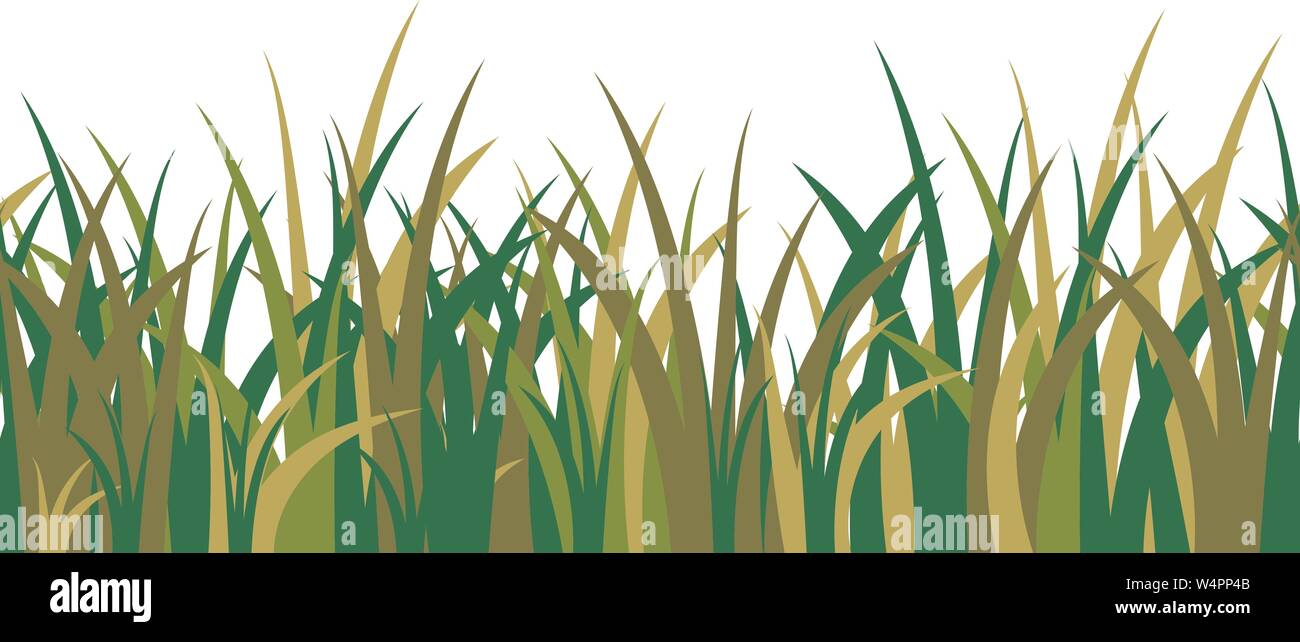 Erba verde stocchi, ciuffo e seamless pattern isolati su sfondo bianco. Illustrazione Vettoriale per cartoon decor e paesaggio Illustrazione Vettoriale