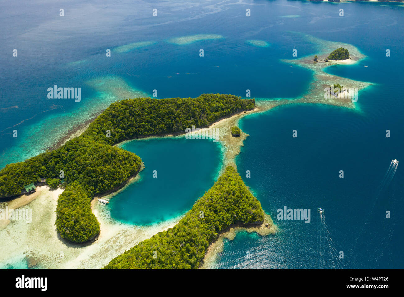 Riprese aeree dell'area del Parco Nazionale di Sohoton, Bucas Grande, Siargao, Filippine Foto Stock