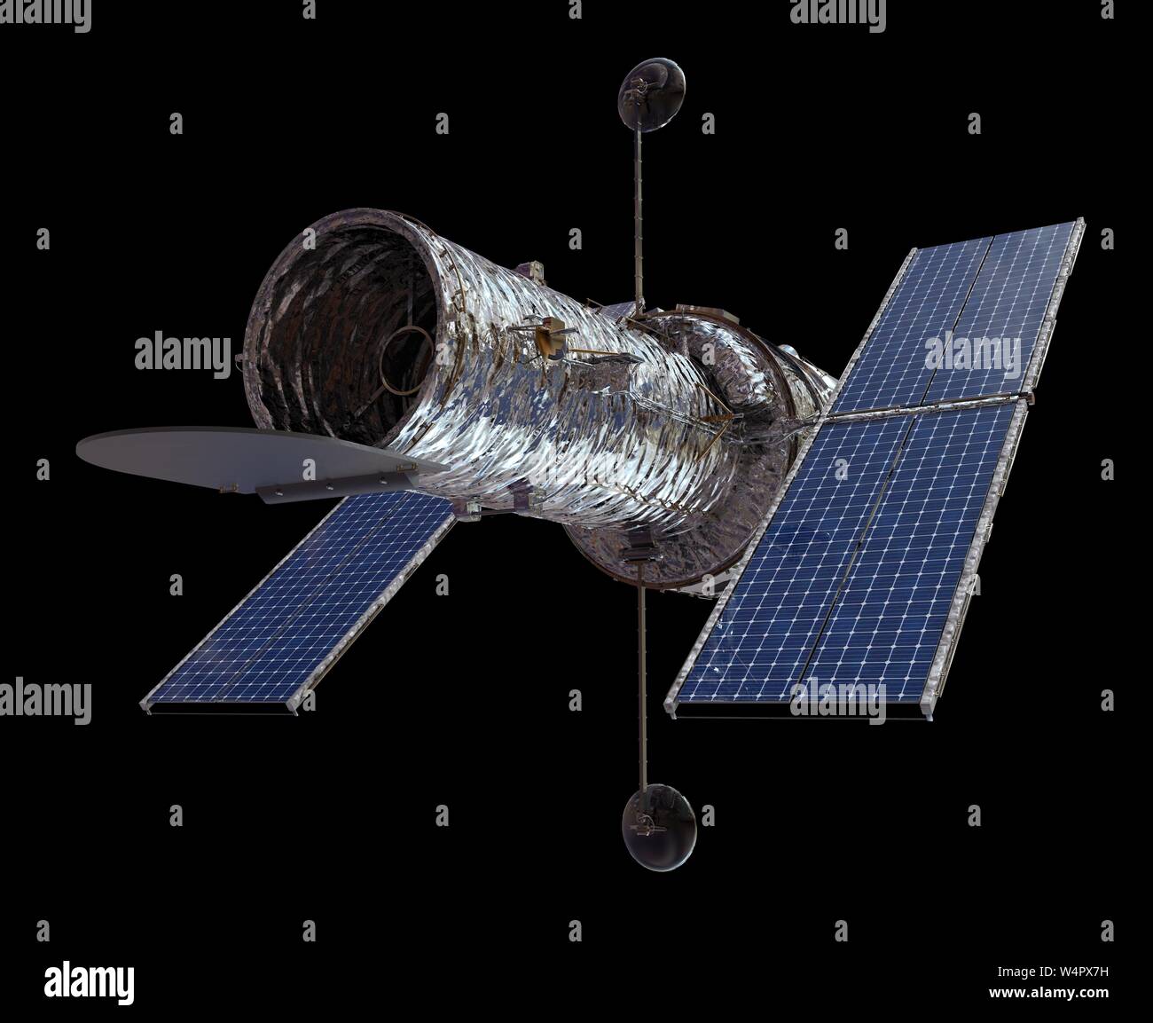 Space Telescope isolati su sfondo nero 3D illustrazione Foto Stock
