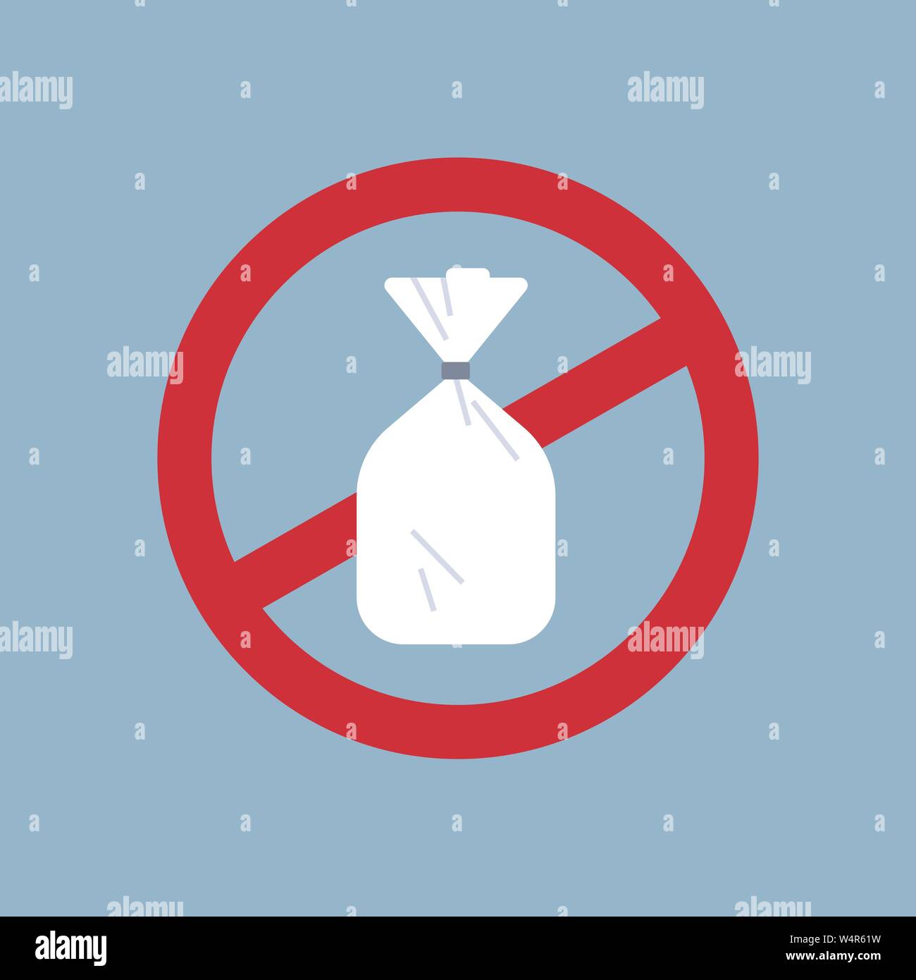 Dire no alla borsa di plastica poster inquinamento ecologia riciclaggio problema salvare il concetto di terra monouso di cellofan e confezione in politene segno di divieto Illustrazione Vettoriale