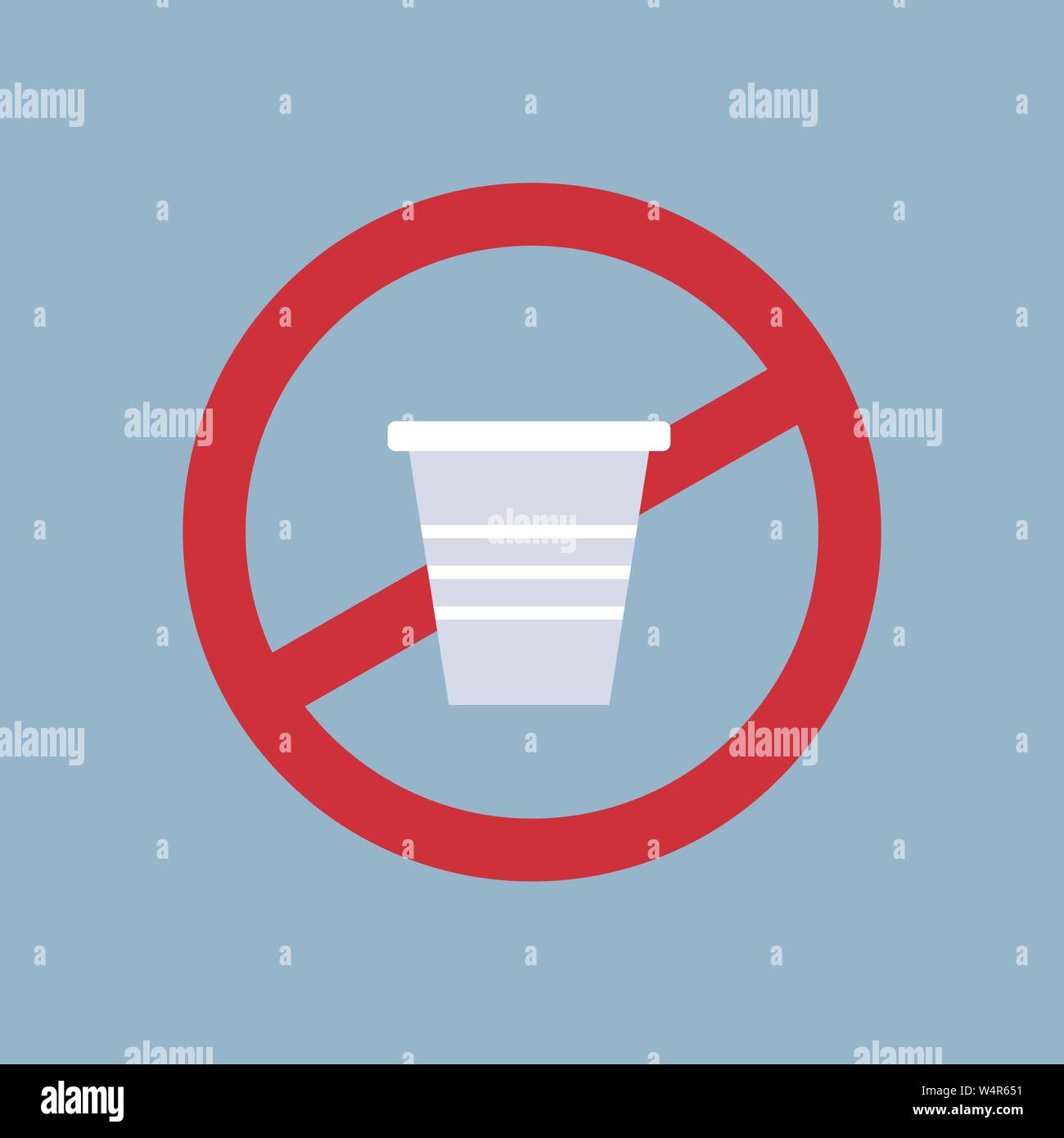 Dire no alla tazza di plastica poster inquinamento ecologia riciclaggio problema salvare il concetto di massa segnale di divieto flat Illustrazione Vettoriale
