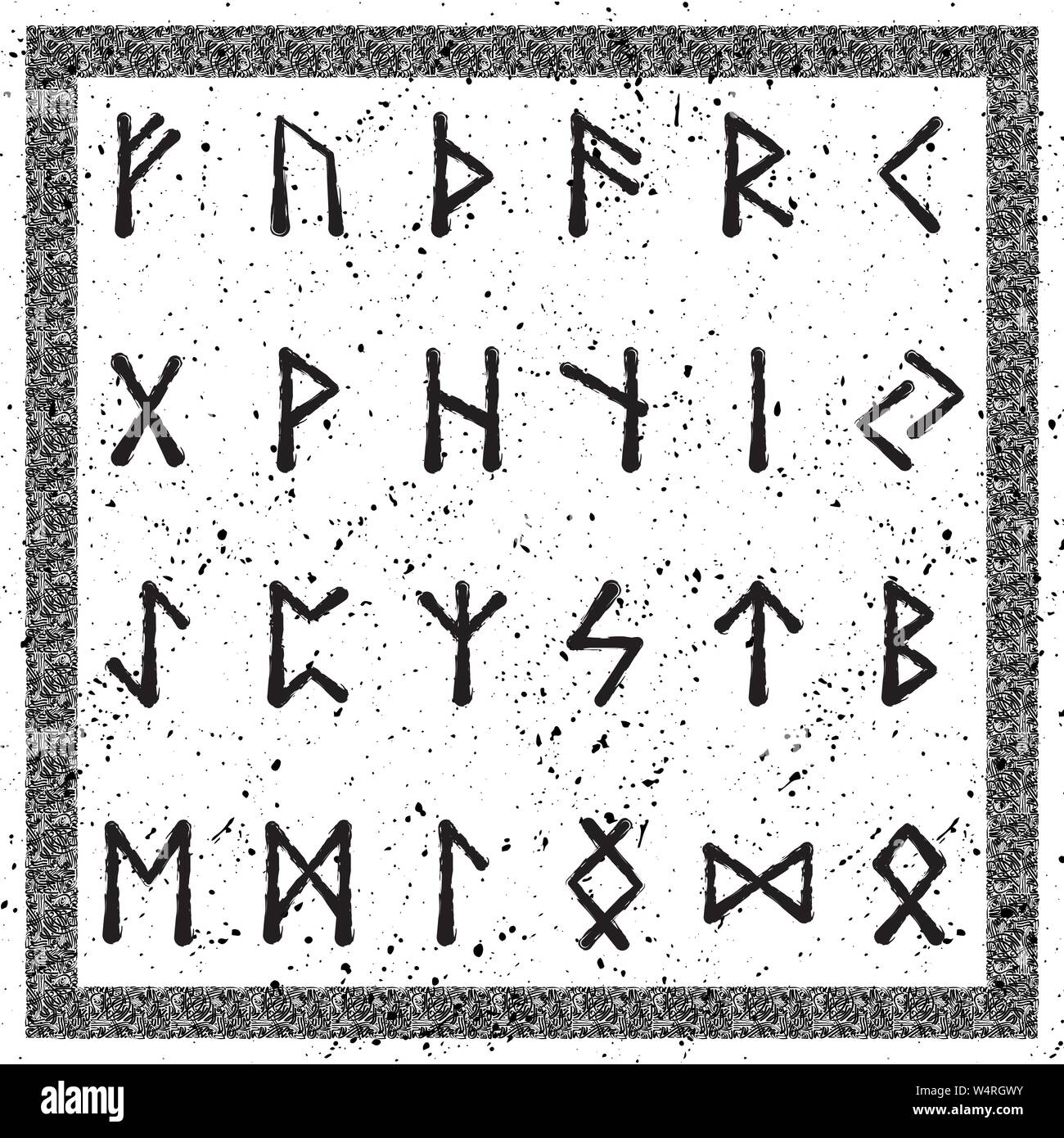 Vecchio runici Nordici grunge lettere isolati su sfondo bianco Illustrazione Vettoriale