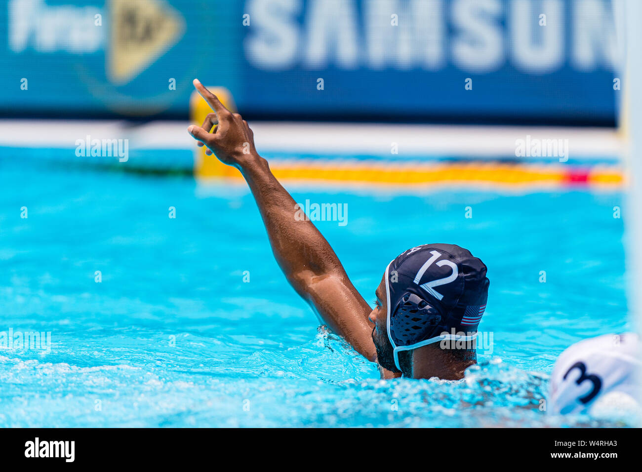 25-07-2019: WK waterpolo: Montenegro contro USA: Gwangju n° 12 IRVING Max (USA) Gwangju Corea del Sud 25/07/2019 Waterpolo M40 MNE - USA 18° Campionato Mondiale di Aquatica della FINA Nambu University Grounds Orange Pictures / Deepbluemedia / Insidefoto Foto Stock