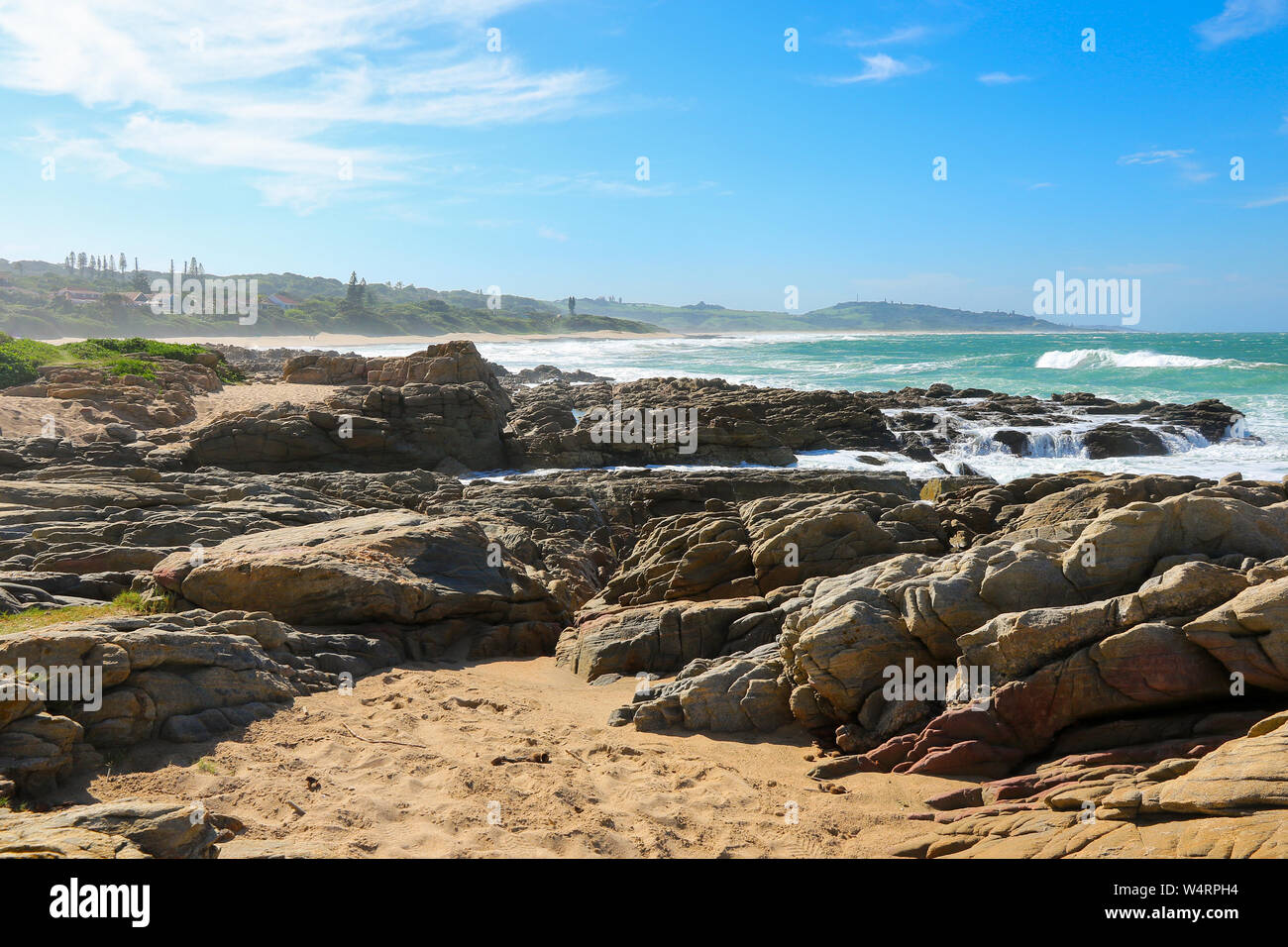 Spiaggia di Umzumbe a KwaZulu-Natal, Sudafrica - Stazione balneare nell'Oceano Indiano Foto Stock