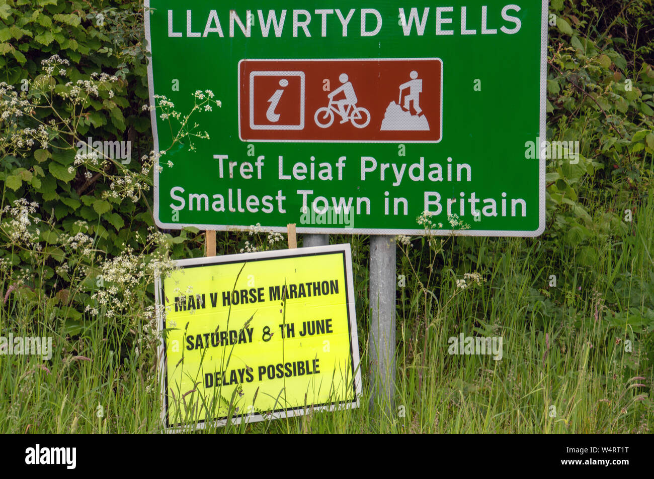 Man v maratona cavallo di razza, Llanwrtyd Wells, Powys, Galles. 2019. Foto Stock