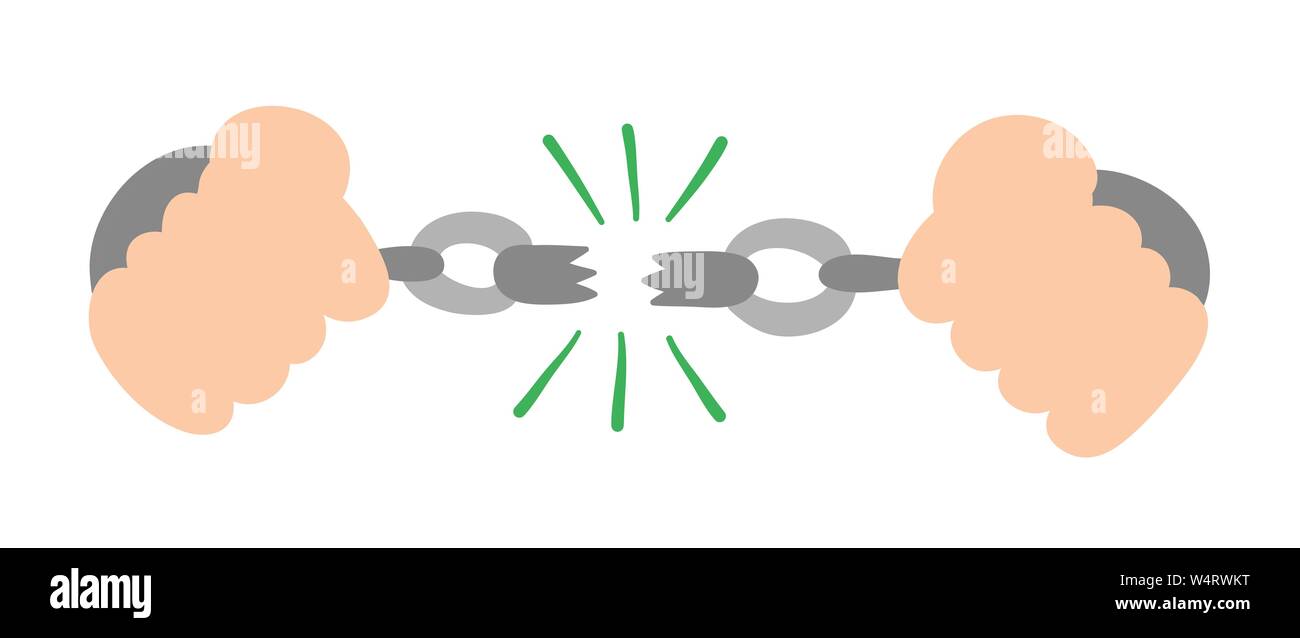 Vector disegnati a mano illustrazione del prigioniero la rottura delle catene. Colorato stile piatto. Illustrazione Vettoriale