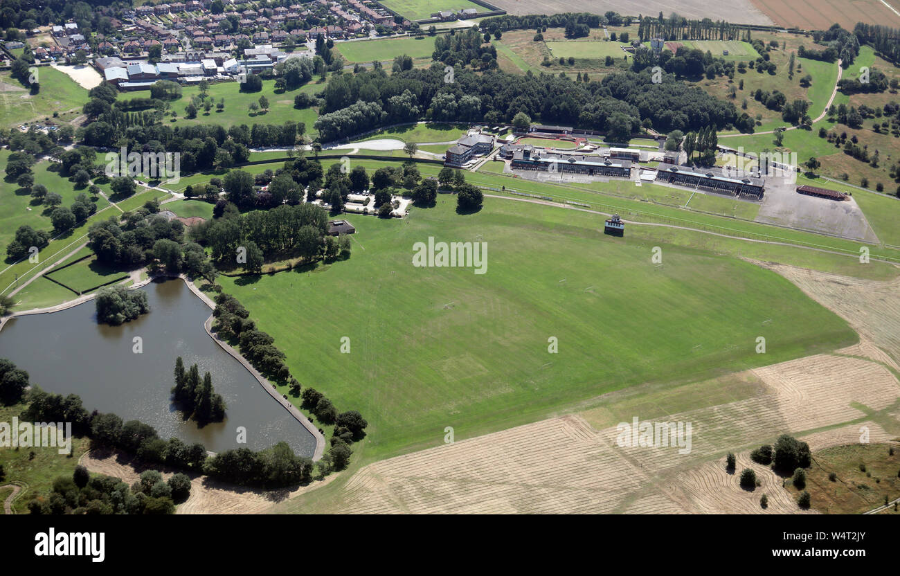 Vista aerea di Pontefract Racecourse, West Yorkshire, Regno Unito Foto Stock