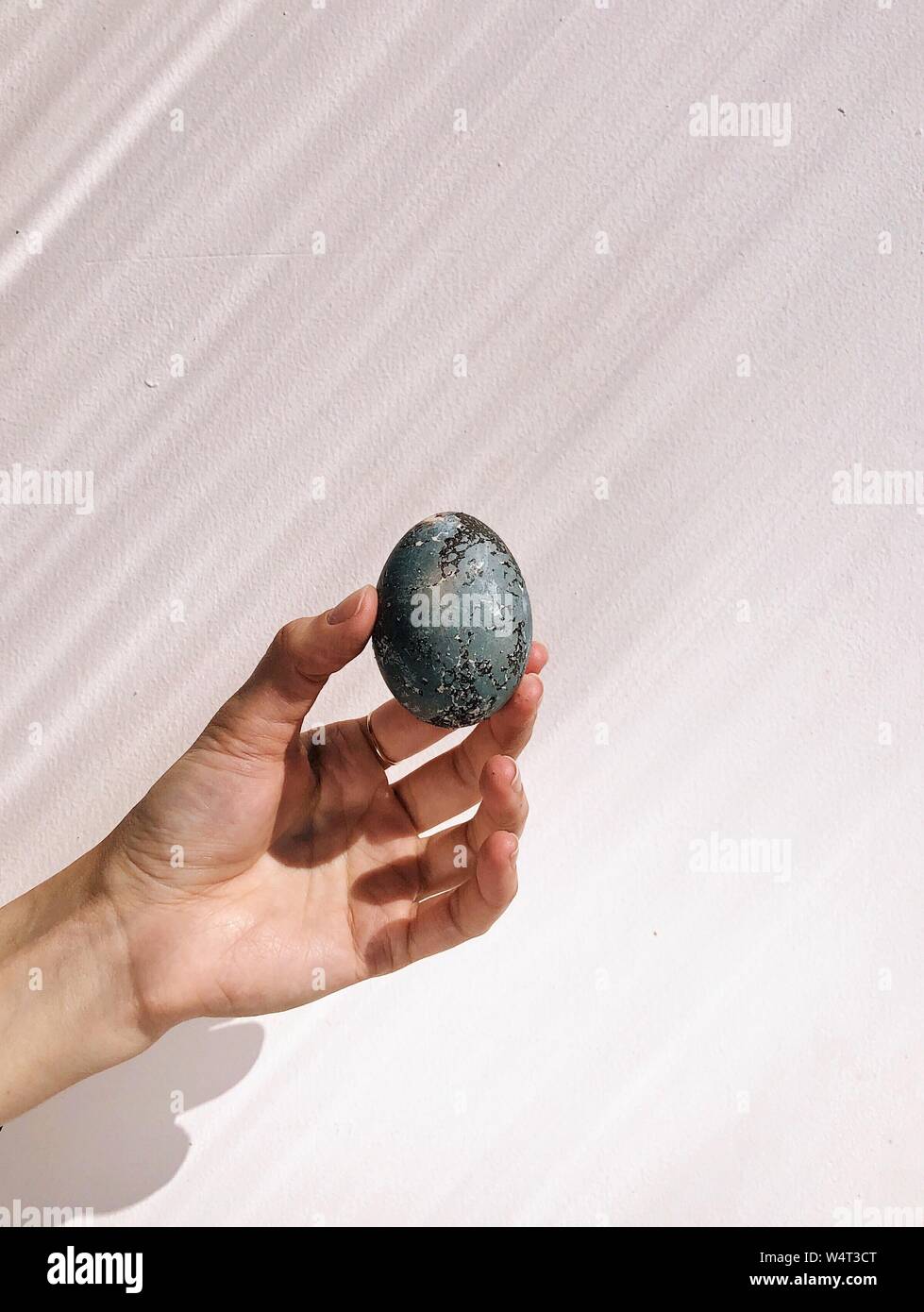 Donna di mano che tiene un dipinto di uovo di Pasqua Foto Stock