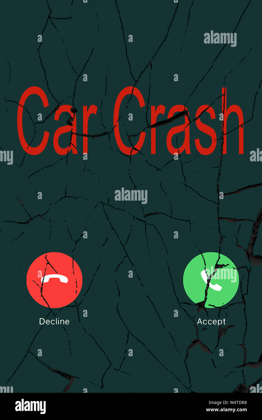 Incidente di auto, uso del telefono cellulare Foto Stock