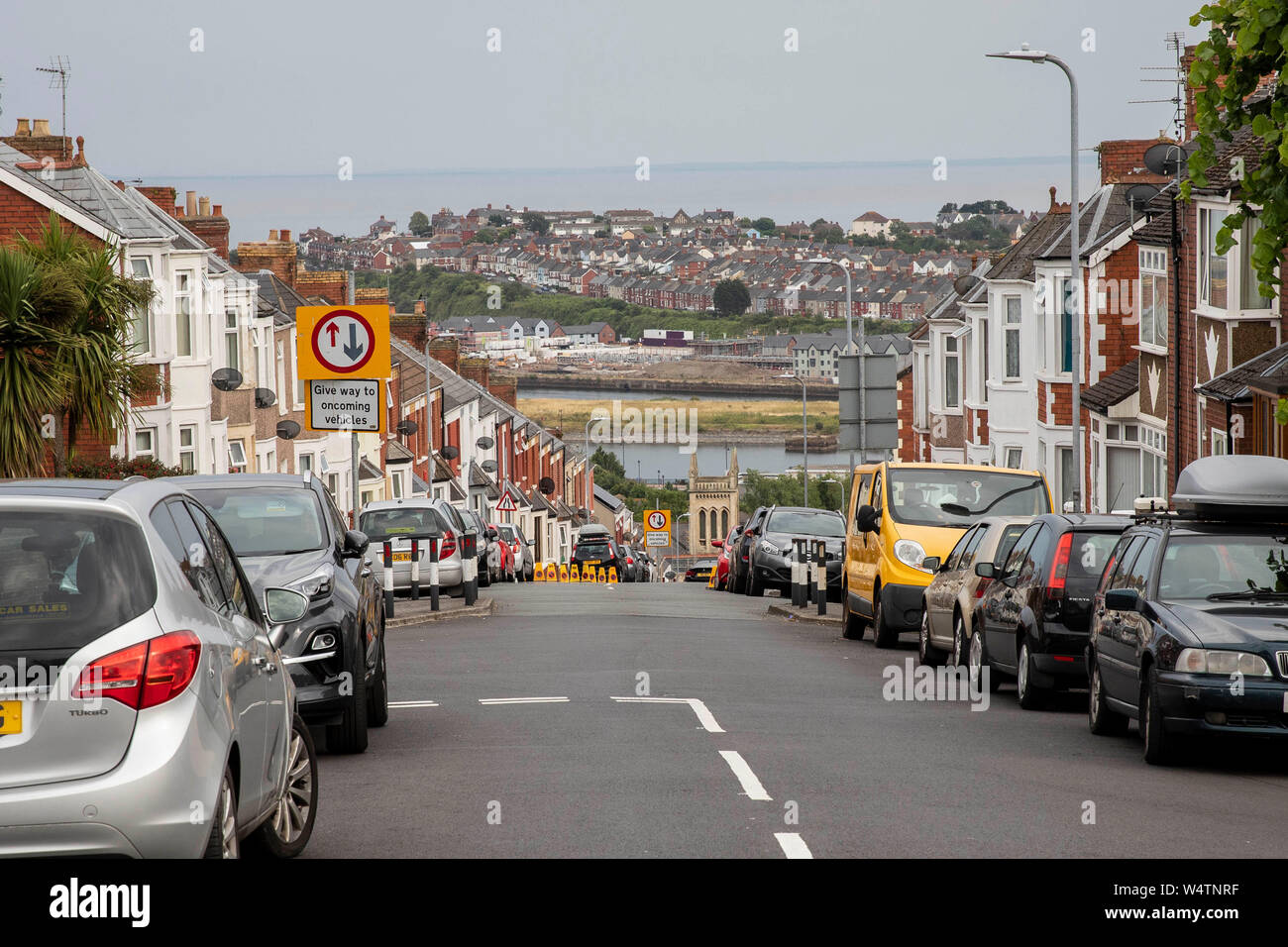 Trinity Street a Barry, dove BBC sitcom Gavin e Stacey è filmata, luglio 2019. Foto Stock