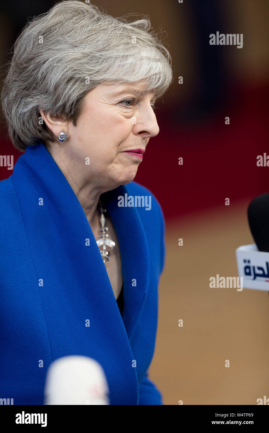 Il Belgio, Bruxelles, Aprile 10th, 2019: Vertice europeo sulla Brexit, del Regno Unito di uscire dall'Unione europea. Il Primo Ministro inglese Theresa può arrivare al Foto Stock
