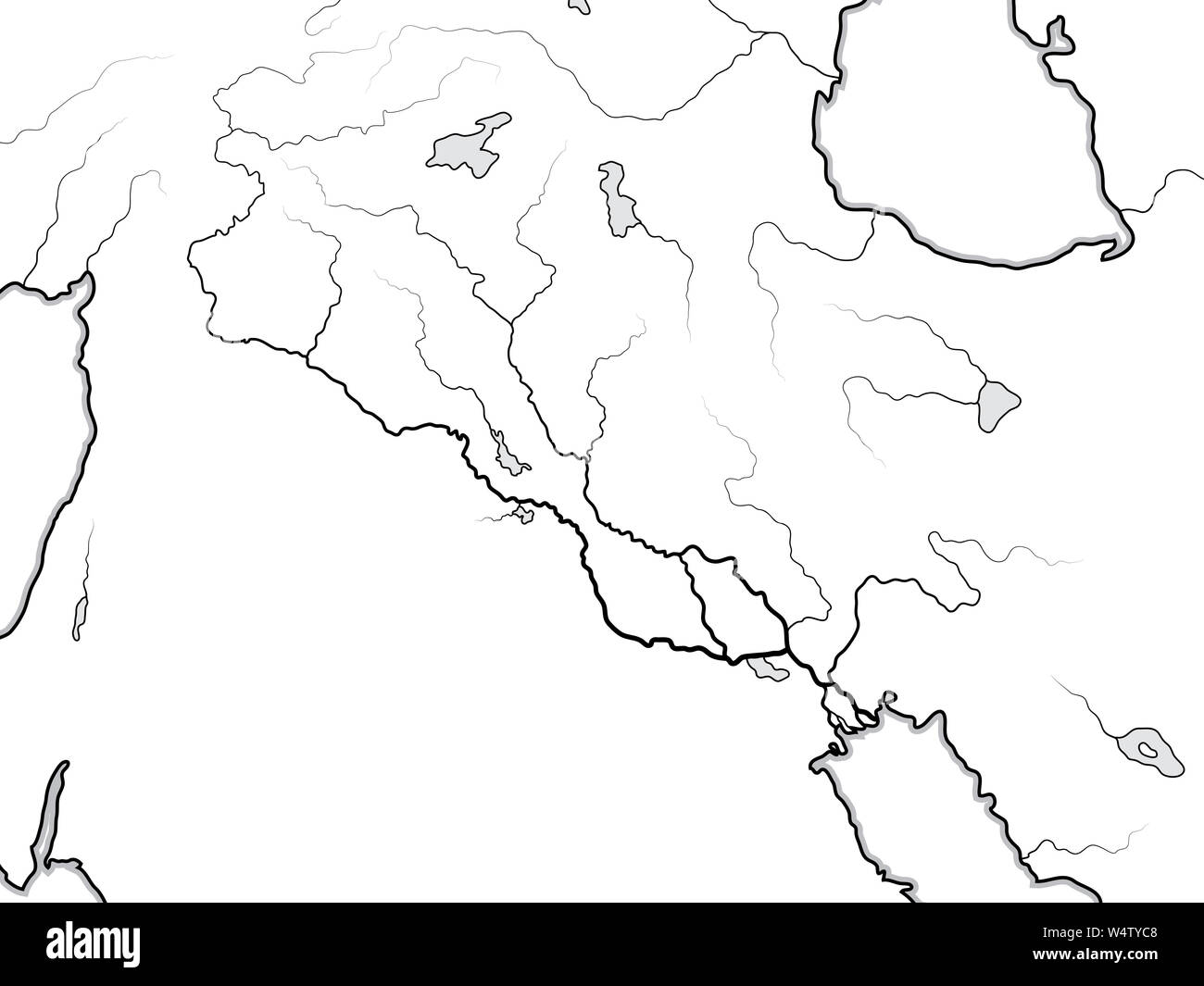 Mappa mondiale del Tigri e l Eufrate valle: Iraq, Siria, Armenia, Kurdistan, Iran, Levante, il Vicino e Medio Oriente, Golfo Persico. Grafico geografica. Foto Stock