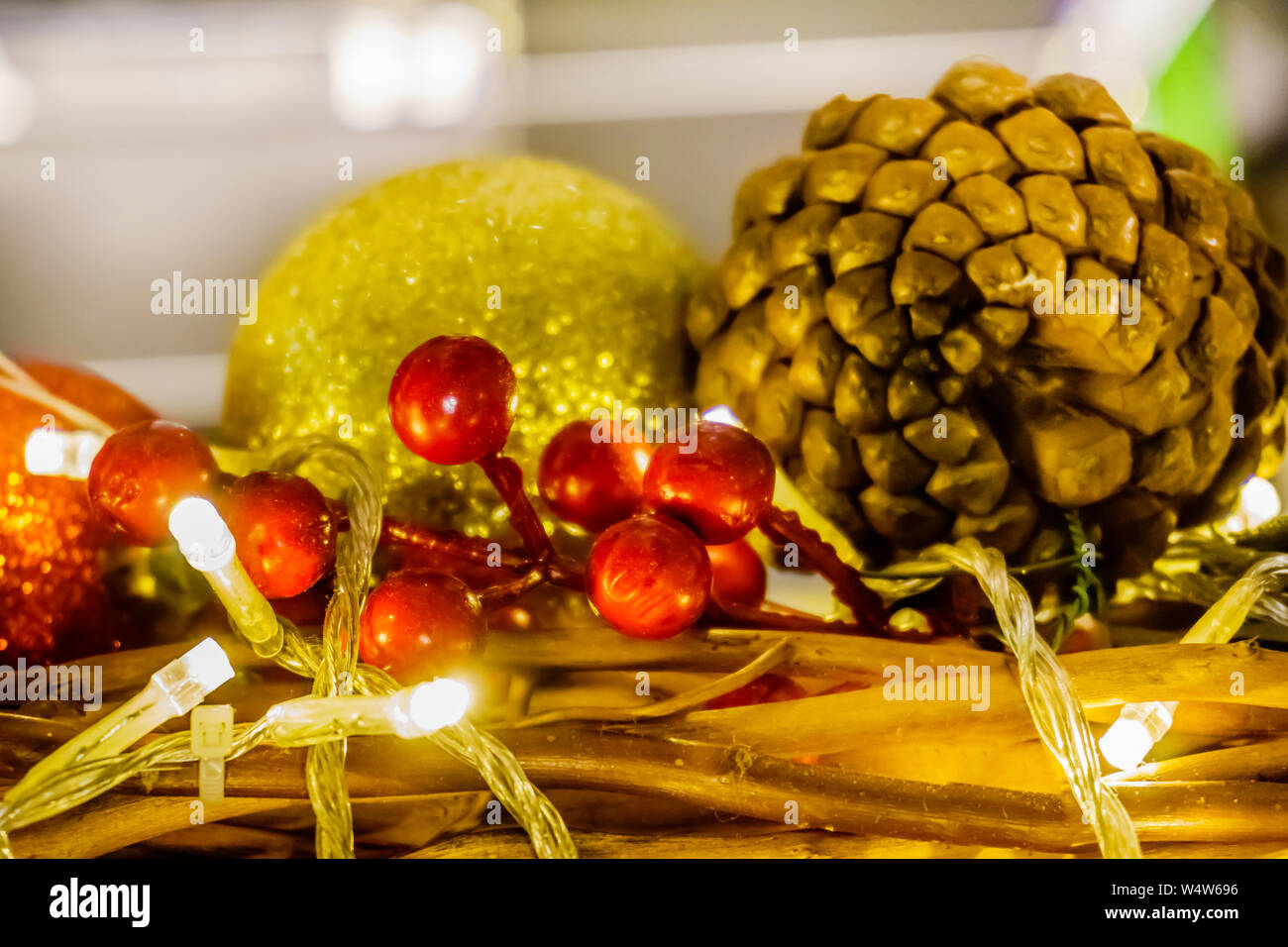 Le decorazioni di Natale sfondo. Foto Stock