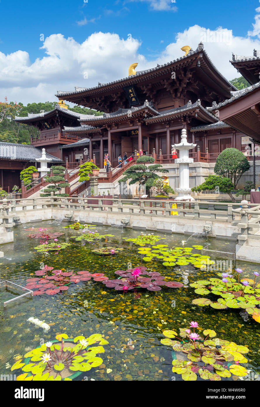 Sala principale in Chi Lin Monastero, Diamond Hill, Kowloon, Hong Kong, Cina Foto Stock