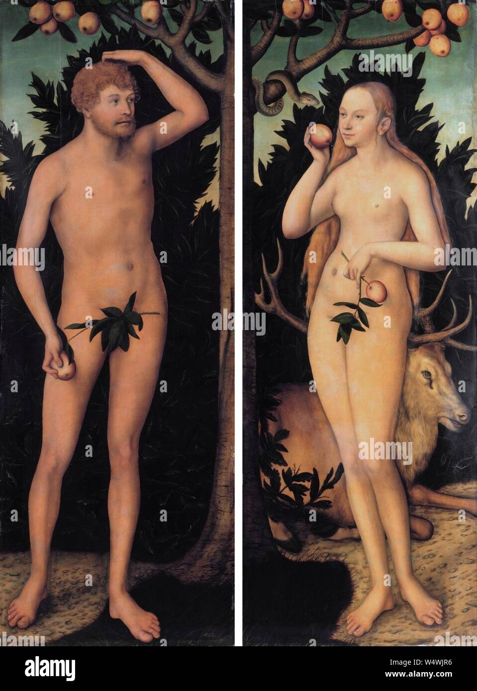 Adamo ed Eva, da Lucas Cranach il giovane. Foto Stock