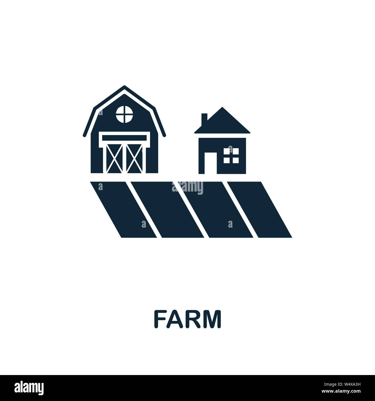 Simbolo dell'icona vettore dell'azienda. Segno creativo dalla collezione di icone. Icona di fattoria piatta riempita per computer e dispositivi mobili Illustrazione Vettoriale