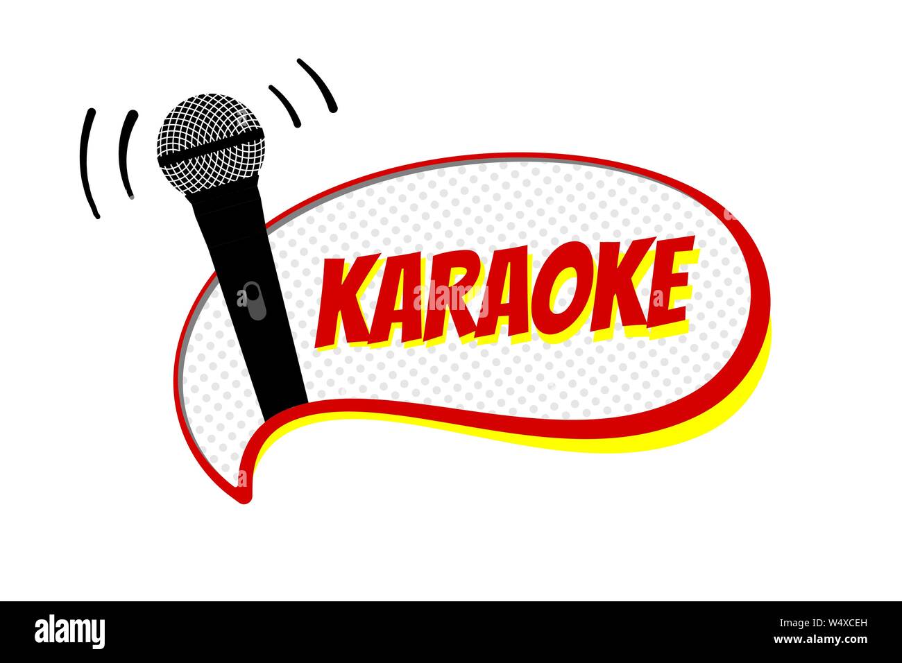 Karaoke Night party script sul fumetto discorso bolla emblema. Stadio microfono classico illustrazione vettoriale di intrattenimento modello di segno Illustrazione Vettoriale