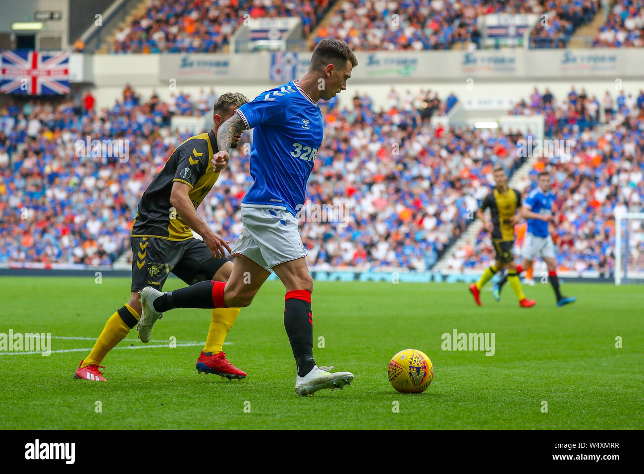 Glasgow, Regno Unito il 25 luglio 2019. Glasgow Rangers giocato contro Progres Niederkorn football club dal Lussemburgo nel secondo round dell'Europa League calcio concorrenza. Credito: Findlay/Alamy Live News Foto Stock