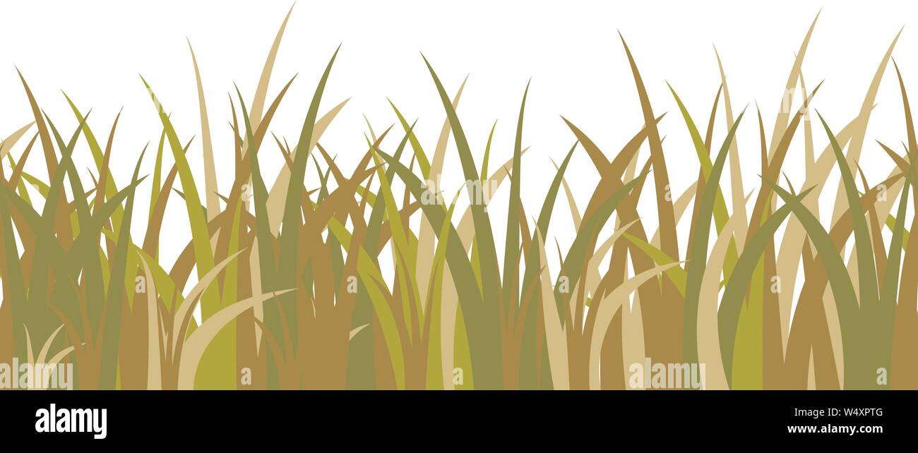 Il verde e il rosso-giallo gambi di erba, ciuffo e stile savana seamless pattern isolati su sfondo bianco. Illustrazione Vettoriale per cartone animato paesaggio e Illustrazione Vettoriale