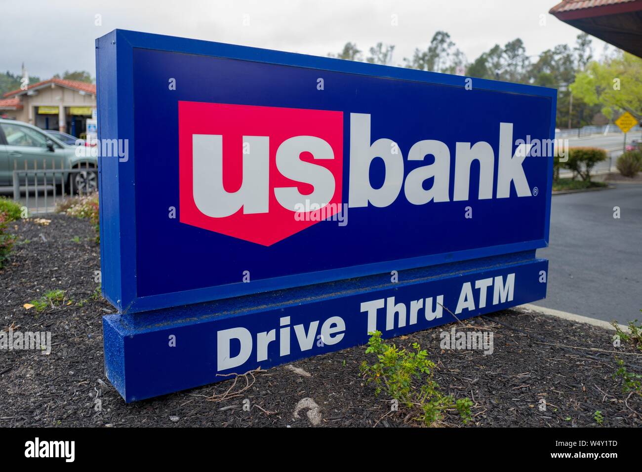 Close-up di segno per noi Banca al ramo in Lafayette, California, 4 aprile 2019. () Foto Stock