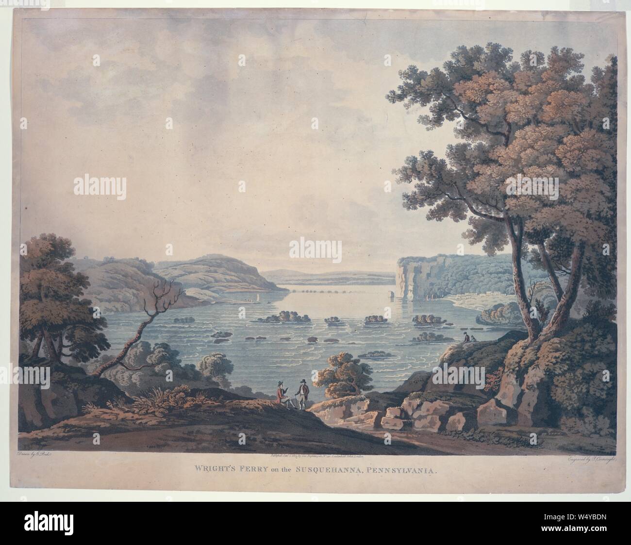 Disegno del Wright's traghetto sul Susquehanna, Pennsylvania, da George Beck, 1809. Dalla Biblioteca Pubblica di New York. () Foto Stock
