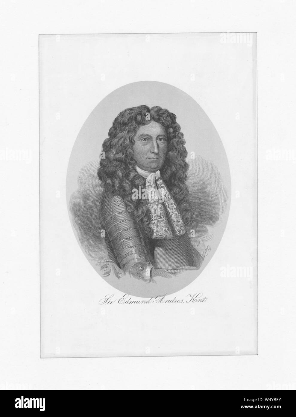 Incisi ritratto di Sir Edmund Andros, un inglese un amministratore coloniale in America del Nord, 1700. Dalla Biblioteca Pubblica di New York. () Foto Stock