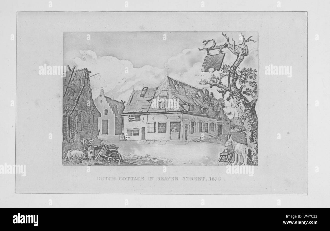 Incisione del Dutch cottage in Beaver Street, New York, New York, 1679. () Foto Stock